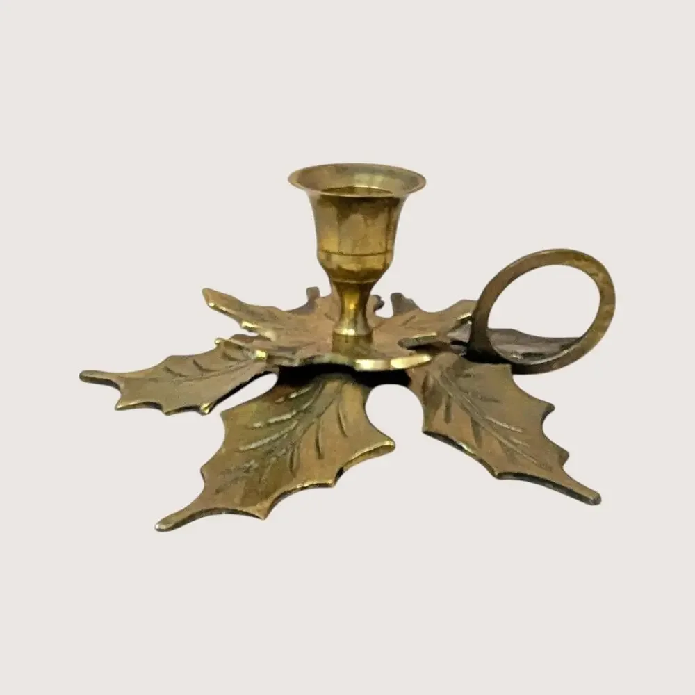 Mid-Century Brass Leaf Candlestick Holders Made In India